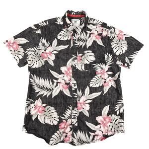 Cactus Shirt Mens Large Hawaiian Floral Button Up Black Pink White Casual Summer